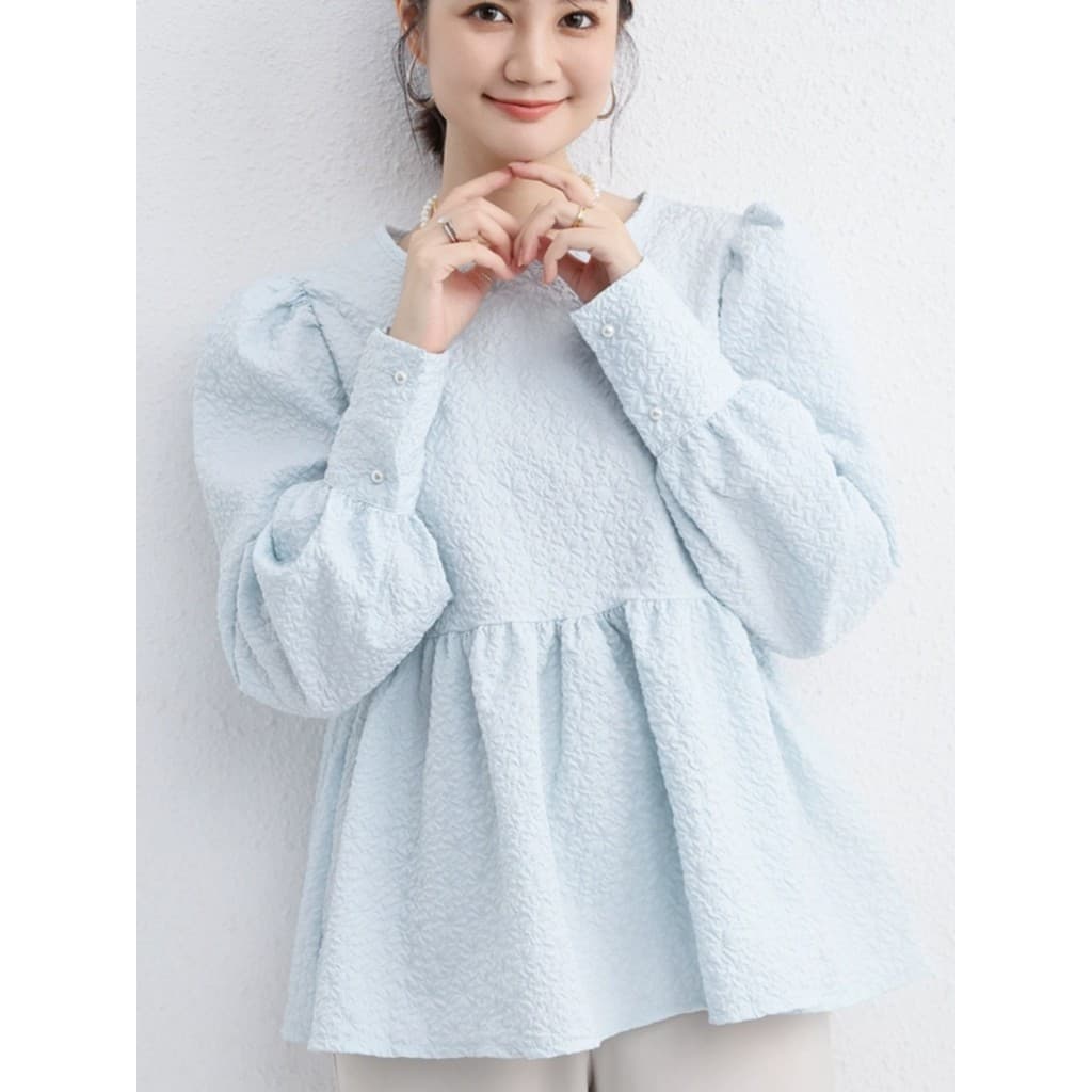 Outono japonês novo estilo doce camisa do bebê em torno do pescoço manga Puff topo plissado costura bainha moda camisa d
