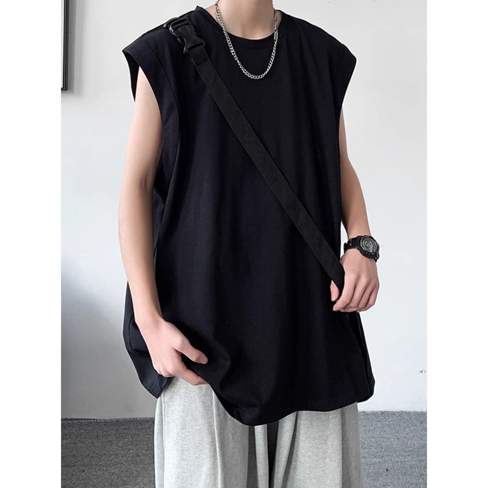Camiseta sem mangas masculina verão americano puro preto colete esportes Street Wear meninos de manga curta basquete rou
