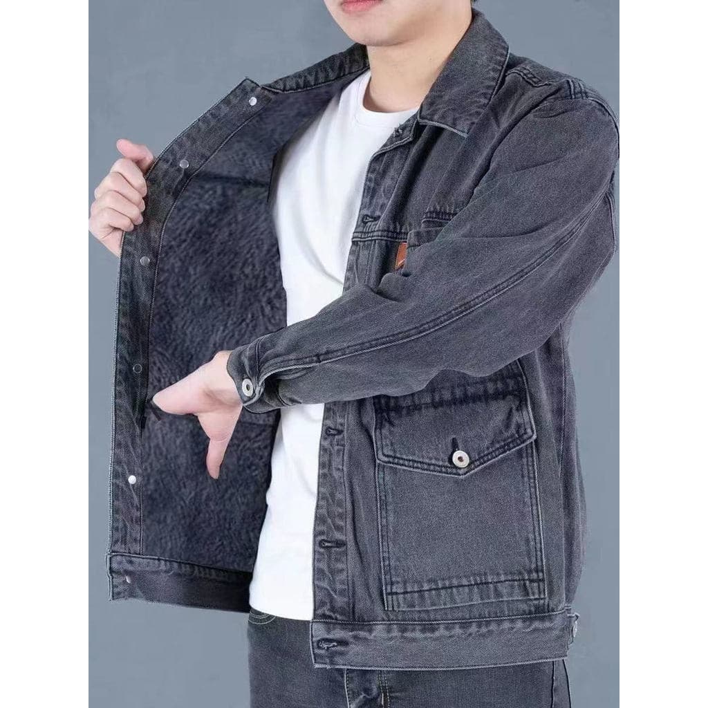 Jaqueta jeans masculina resistente ao desgaste, forro de lã, jaqueta jeans espessada, quente, resistente ao desgaste, in