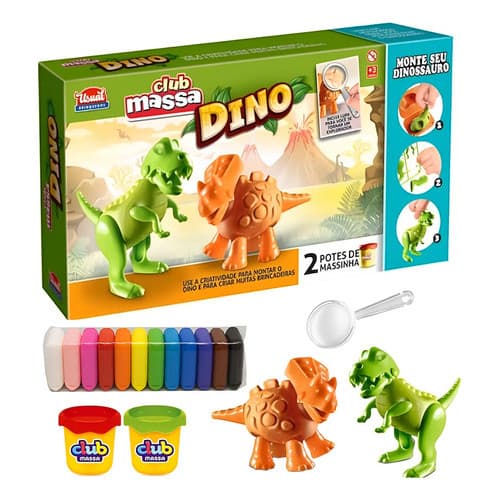 Kit Massinha de Modelar Dinossauro Club Massa Monta Dinos Super Kit Usual