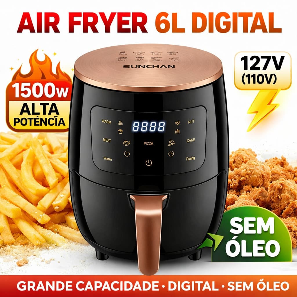 Air Fryer 6L 1500W Sem Óleo