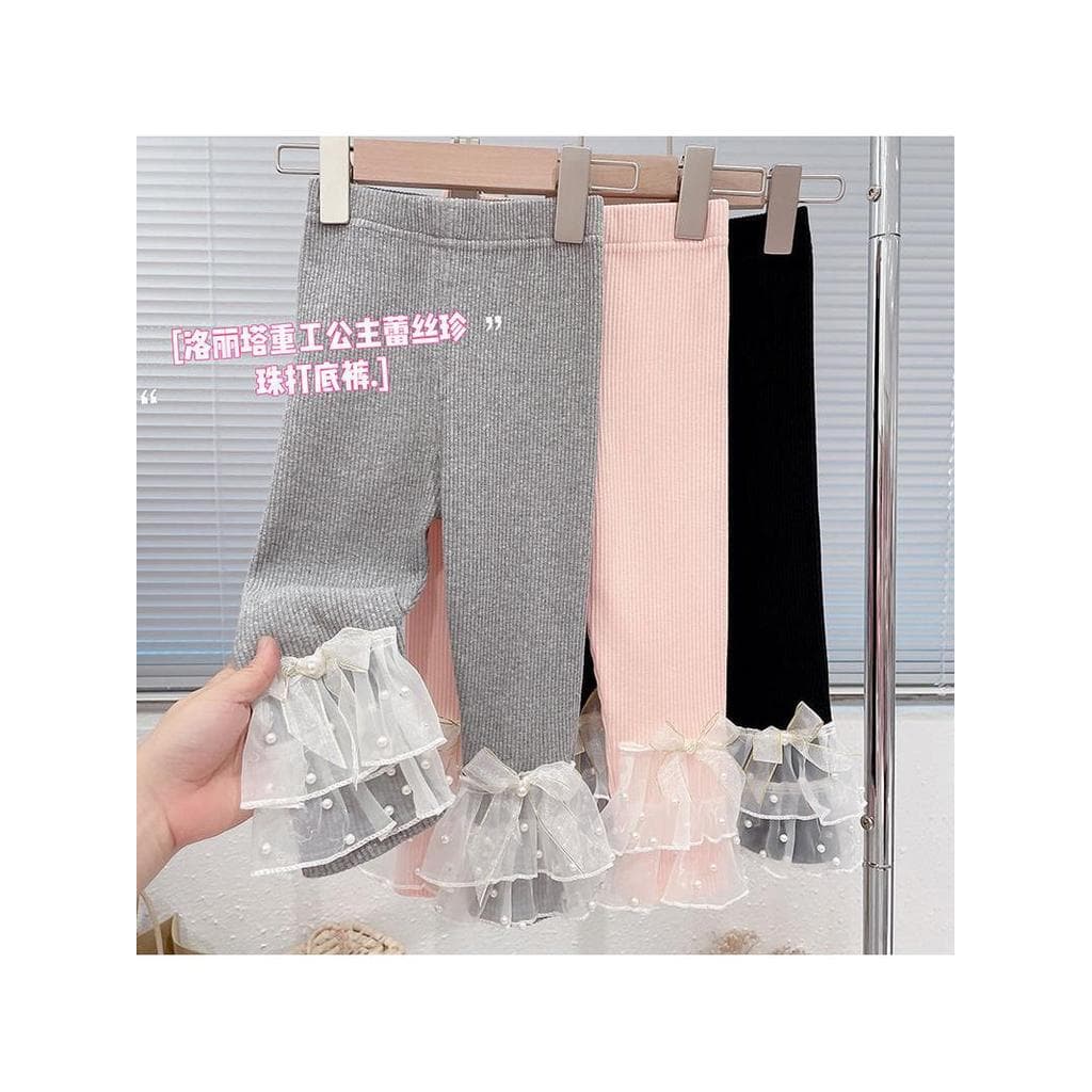 Meninas moda rendas pérola Leggings crianças moda All-Match calças bebê confortável calças elásticas altas