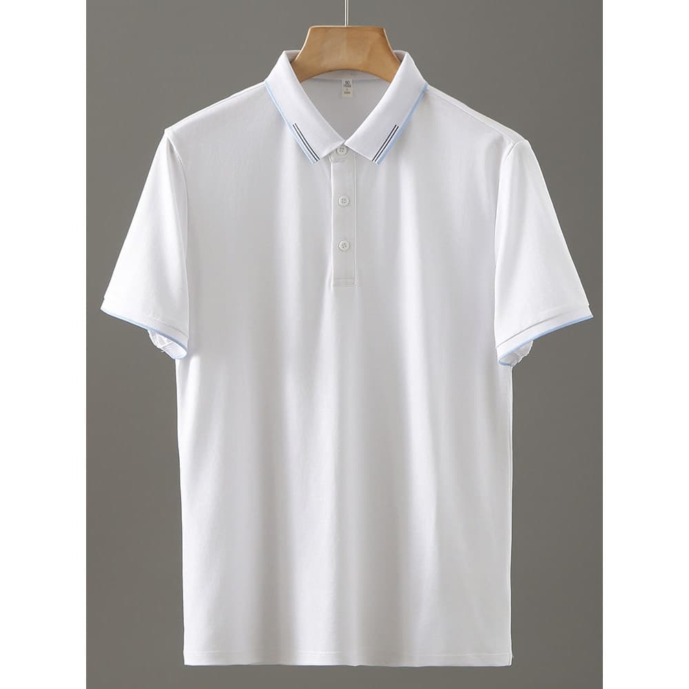 Desenhar gabinete amoreira seda camisa POLO de manga curta masculina verão fino Casual cor sólida lapela meia manga topo