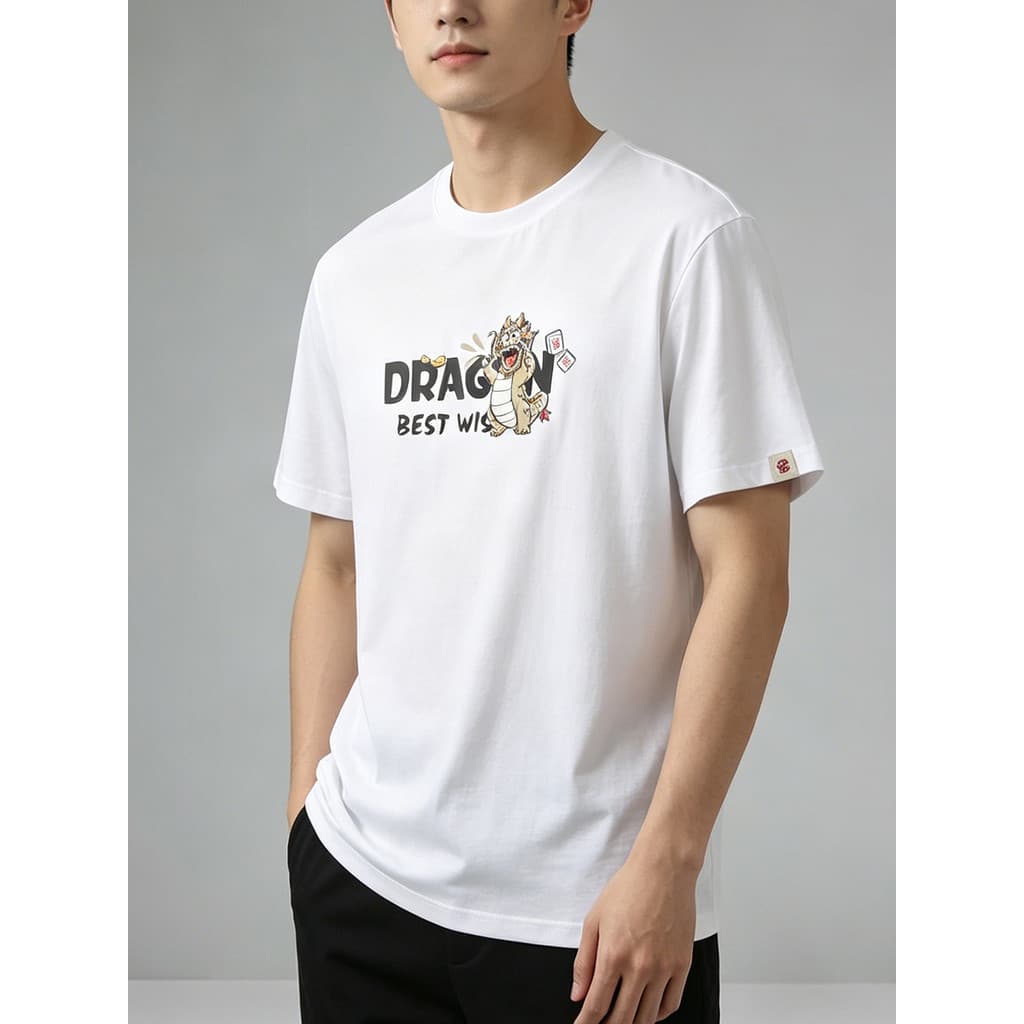 Haikuai Cabinet Brui Co-Branded Camiseta de manga curta masculina verão moda desenho animado estampado gola redonda meia