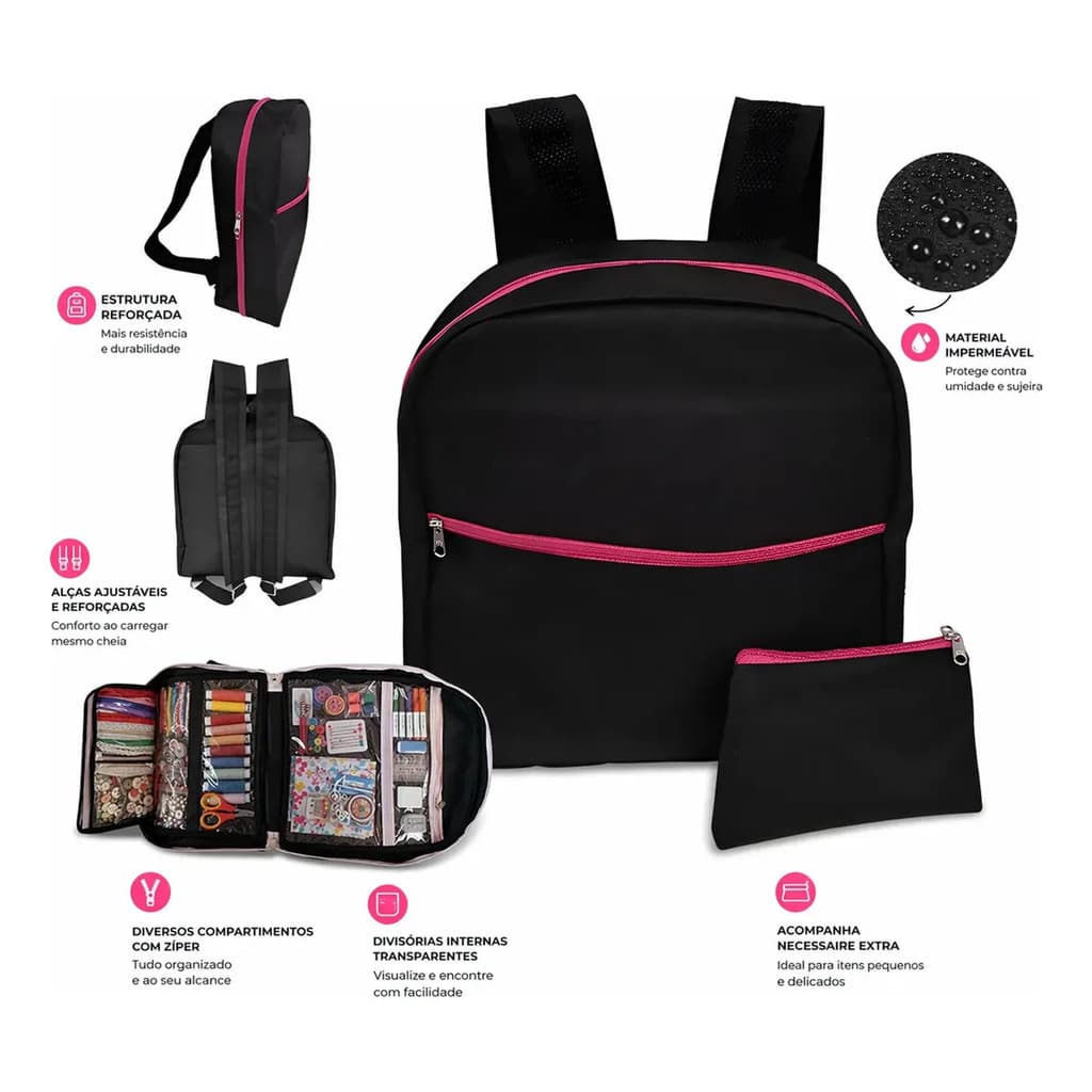 Mochila Porta Materiais de Artesanato Nylon Impermeável Organizadora