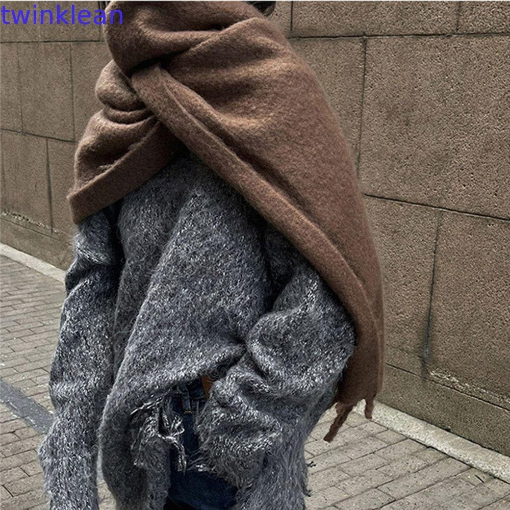 TWINKLEAN Capa Wraps Casual Outono Inverno Xale Cachecol Cor Sólida Ao Ar Livre À Prova De Vento Luxo De Caxemira