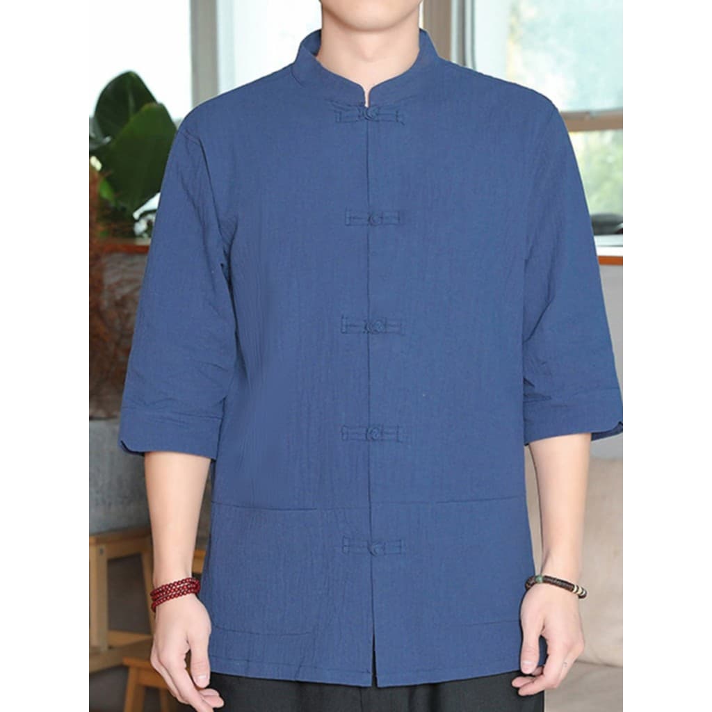 Camisa de linho estilo chinês masculina de manga curta verão Tang terno novo estilo chinês abotoado algodão linho Casual