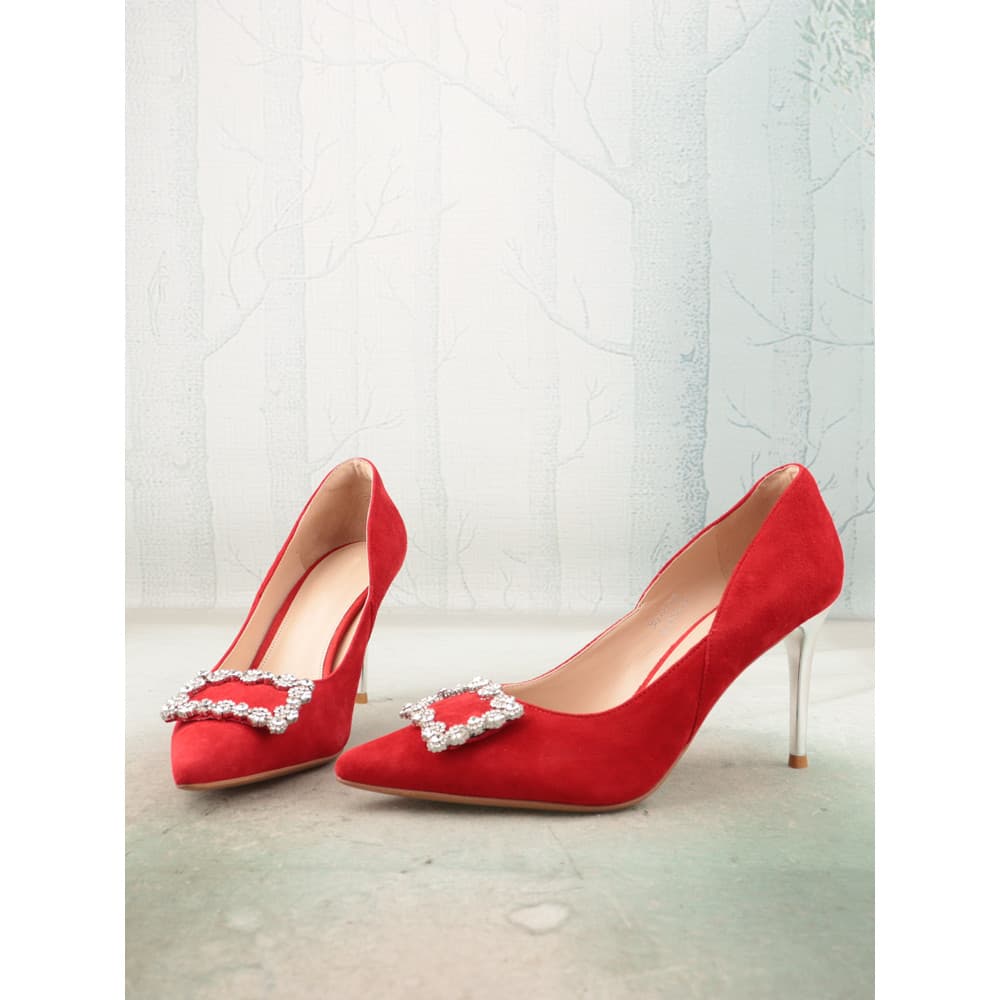 Couro de caxemira couro genuíno cor combinando strass fivela quadrada apontou Toe Super salto alto sapatos femininos sap
