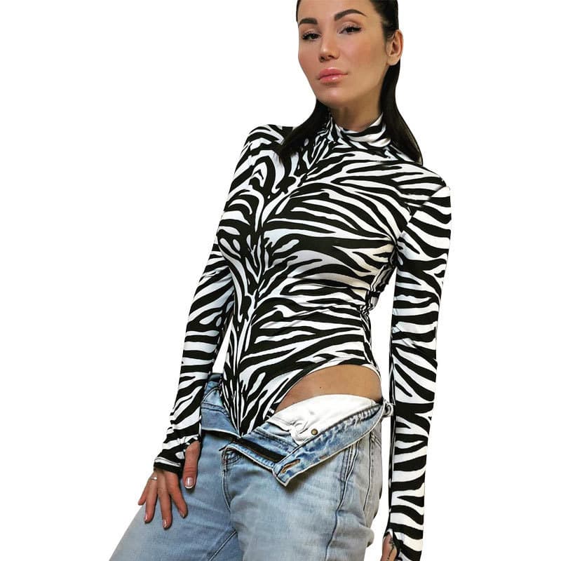 Macacão Estampado De Gola Alta slim Fit Para Mulheres