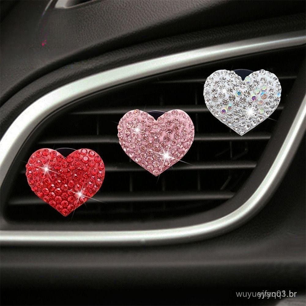 Difusor de Aroma para Ar Condicionado de Carro em Forma de Coração com Strass, Difusor de Fragrância Fofo para Carro