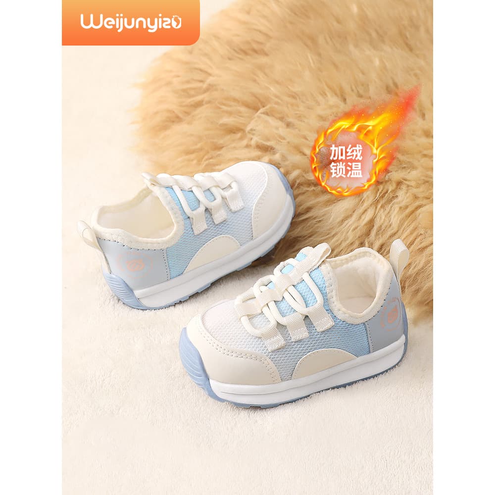 Sapatos infantis menino sapatos de bebê outono inverno estilo mais veludo sapatos de algodão sapatos de bebê sola macia