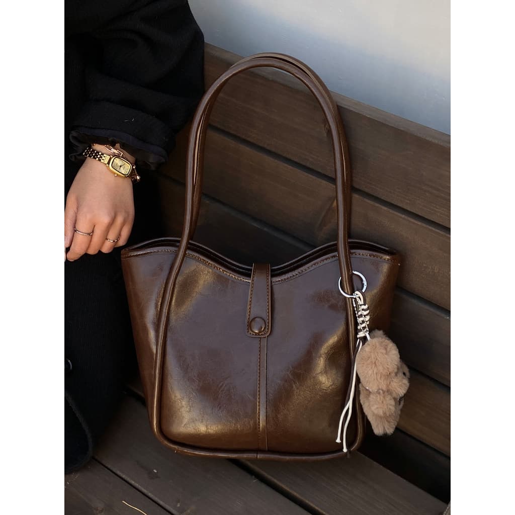 bolsa feminina bolsa transversal feminino Bolsa feminina novo estilo cera de óleo couro balde saco simples bolsa de ombr