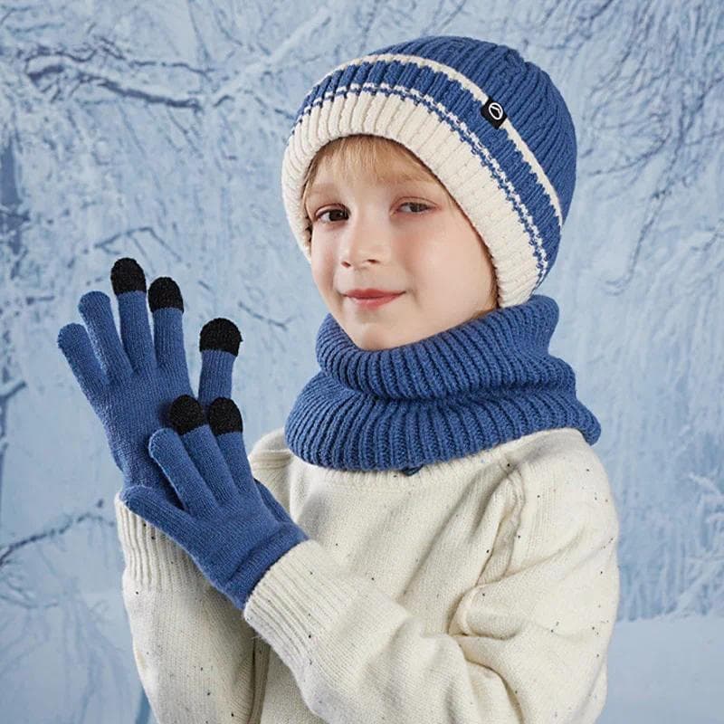 Conjunto Aquecedor De Chapéu De Inverno Infantil Forro De Lã Boné 4-10 Anos
