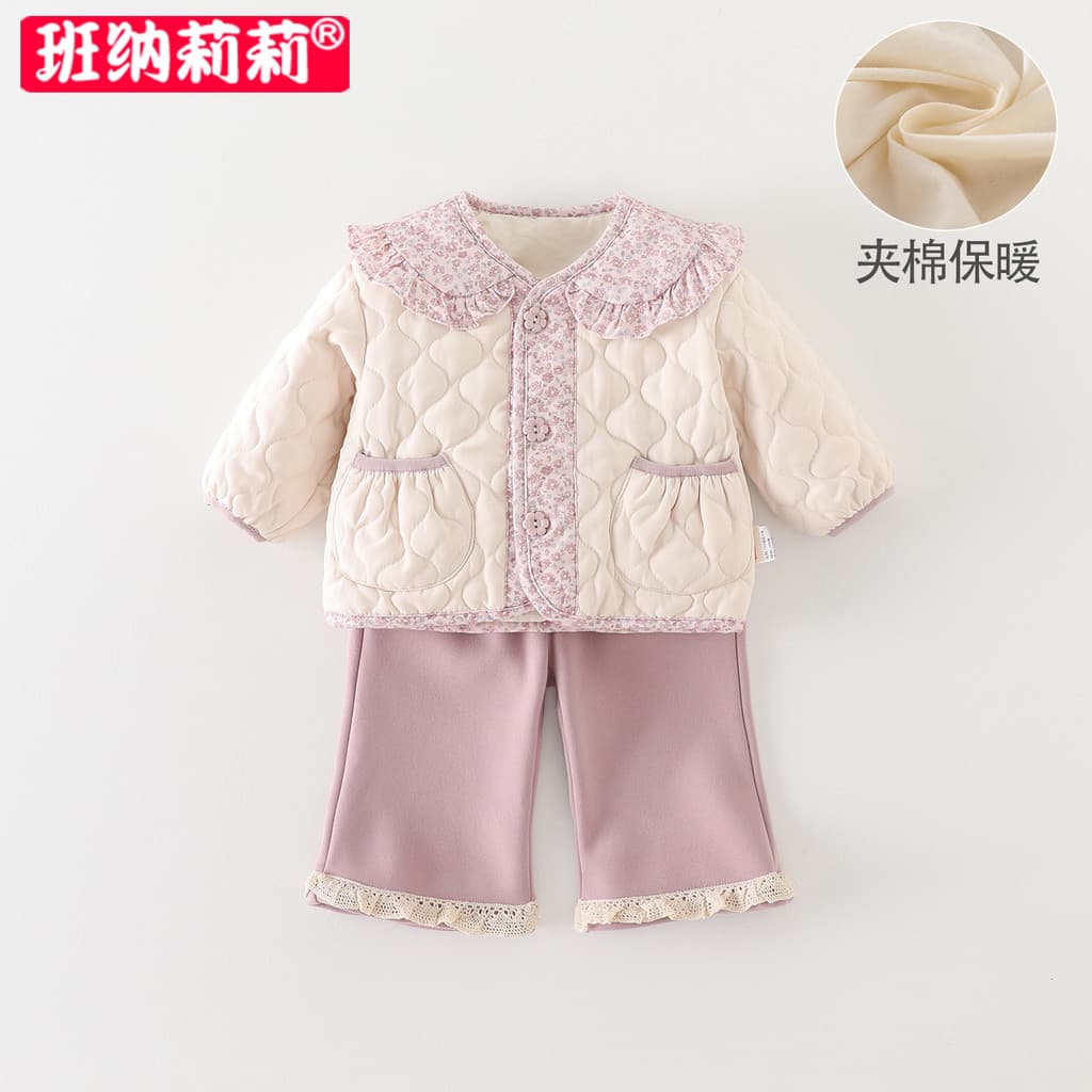 Meninas terno outono inverno roupas do bebê acolchoado jaqueta de algodão fino velo-calças de lã roupas de inverno bebê