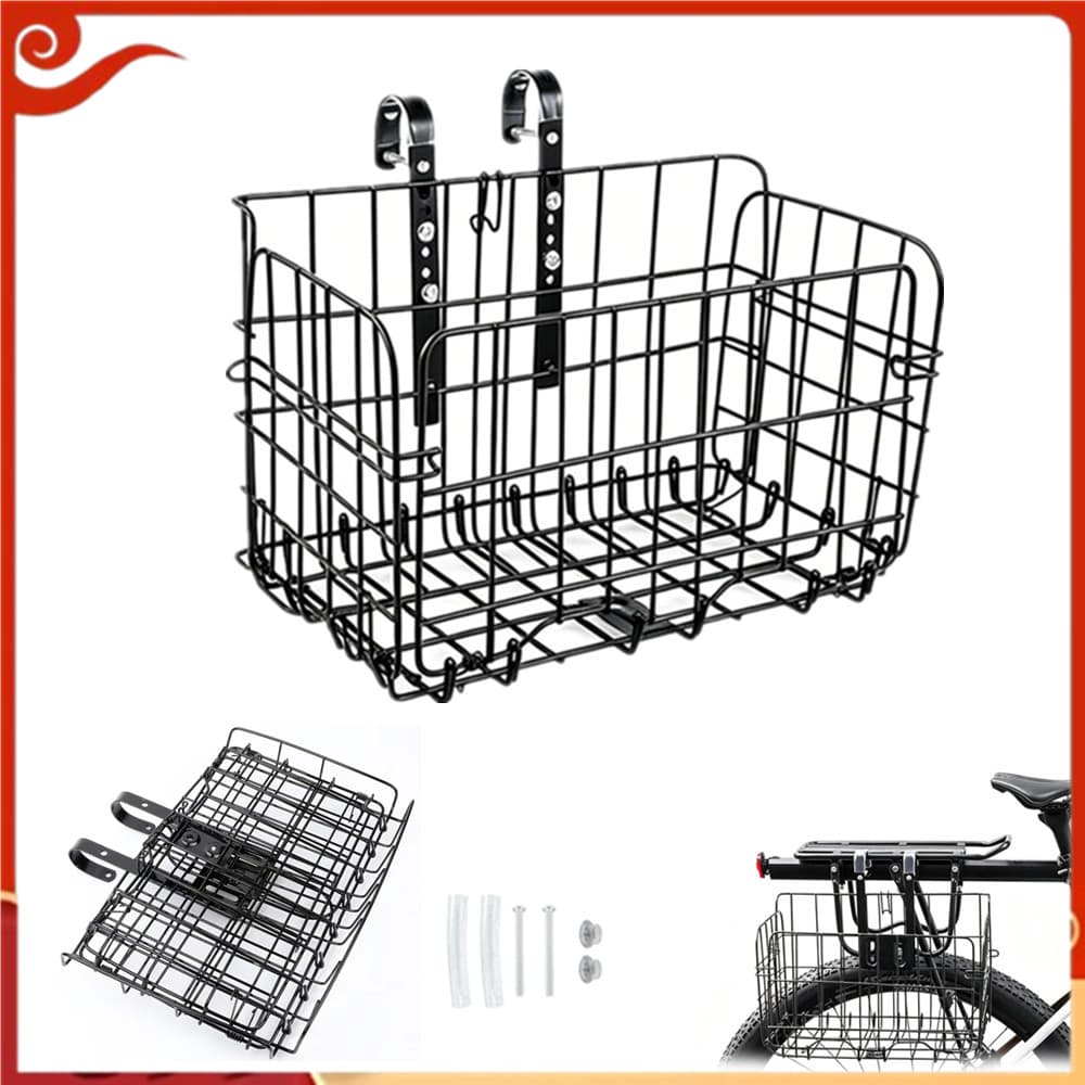 Cesta de bicicleta dobrável com alça, Rack de carga de suspensão traseira, acessórios para Mountain Bike