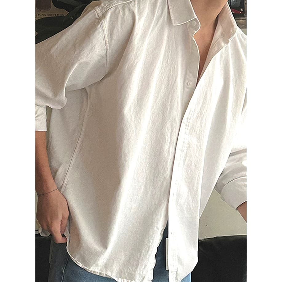 Camisa masculina de linho de algodão estilo americano, estilo fino, respirável, Slim fit, manga comprida, protetor solar