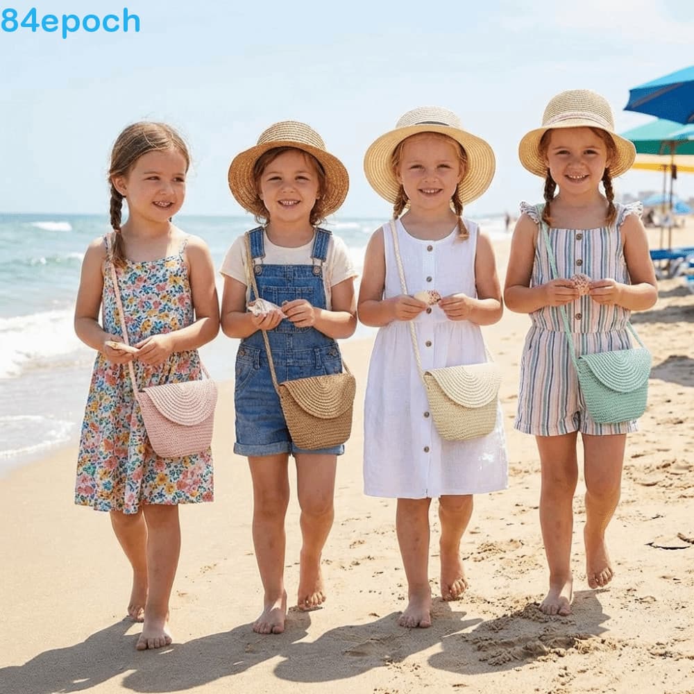 Bolsa Crossbody Tecida Infantil BREPOCH , De Palha Meio Redonda Feita À Mão Criativa De Vime Em Formato De Concha