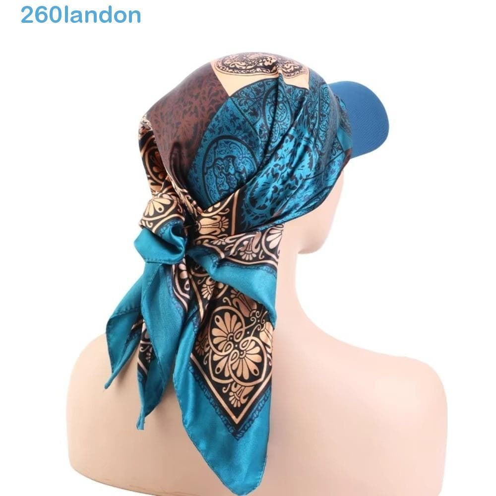Boné LANDON Baseball Hijab , Chapéu De Lenço De Cetim Estampado Respirável Macio Viseira De Chiffon Bandana