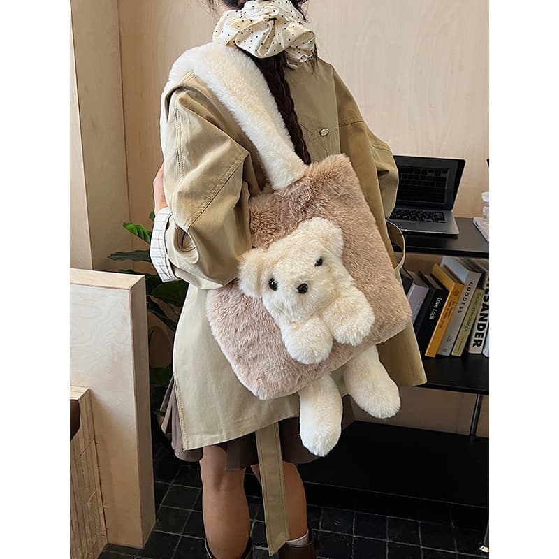 Outono inverno coelho saco de pelúcia feminino 2025 novo estilo na moda dos desenhos animados bonito bolsa de ombro High
