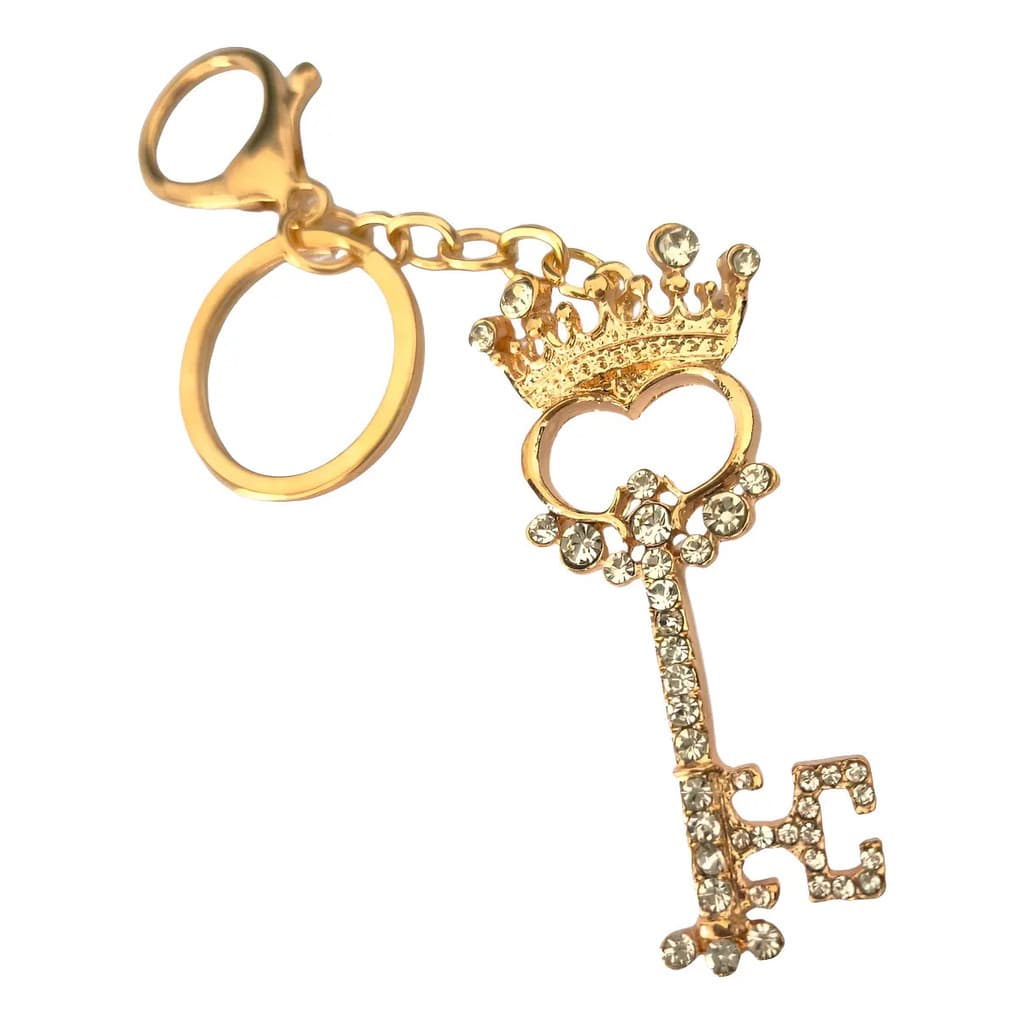 Chaveiro Coroa Chave Strass Dourado Metal Luxo Mosquetão
