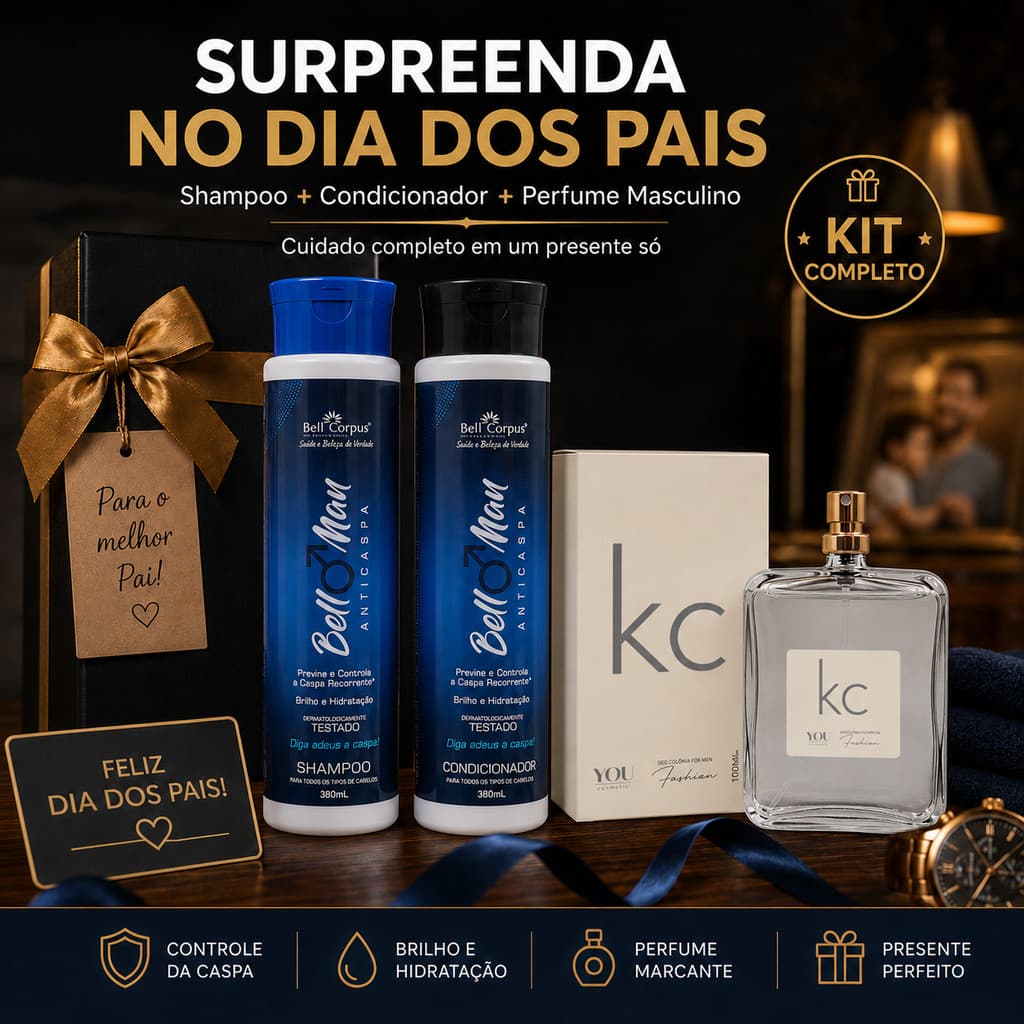 Kit Presente Masculino - Shampoo Condicionador + 1 Perfume 100ml Dia Dos Pais Namorados Aniversario