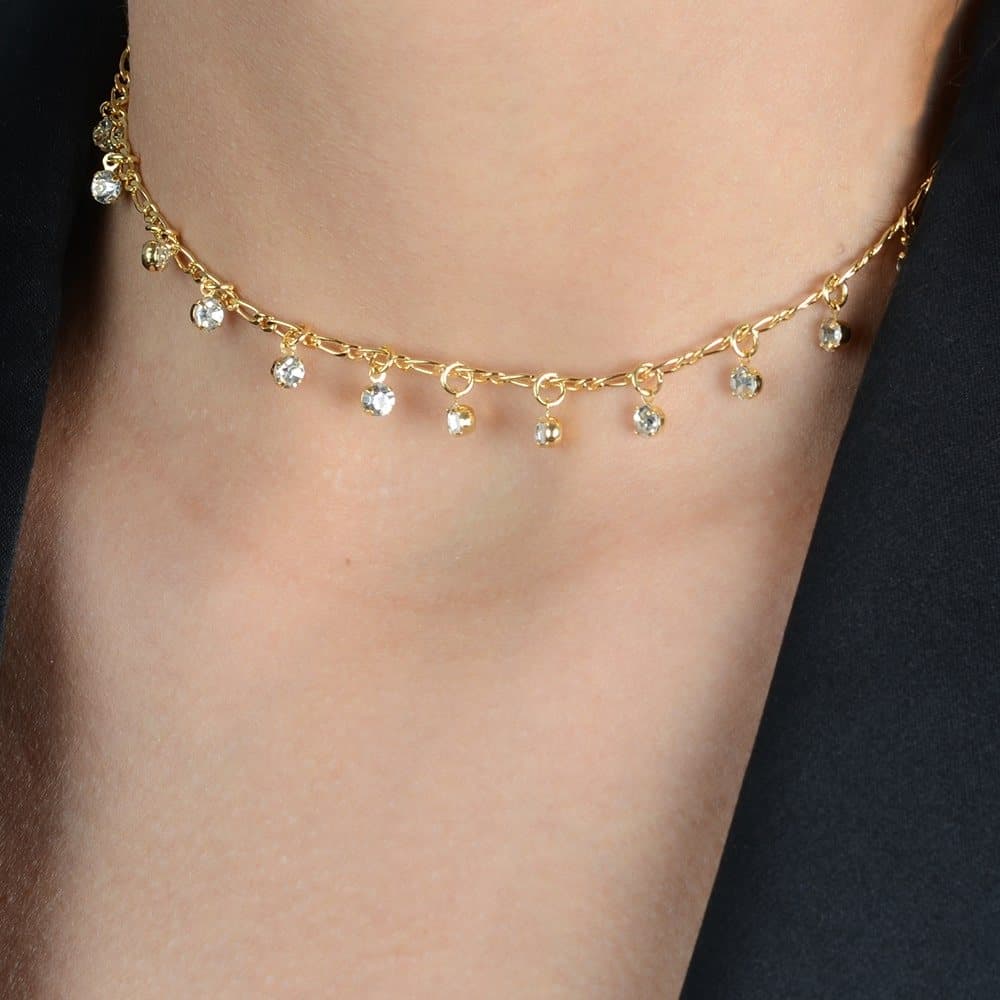 Choker Dourada com Pontos de Luz banhada a Ouro 24k