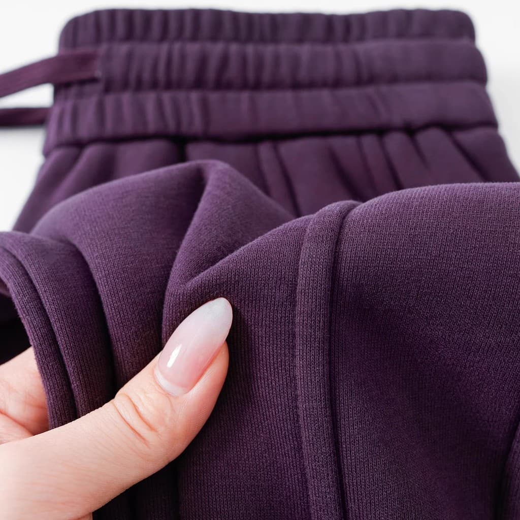 Ébano roxo cintura alta reta Banana calças de perna larga feminino branco mais magro olhar Casual sweatpants inverno que