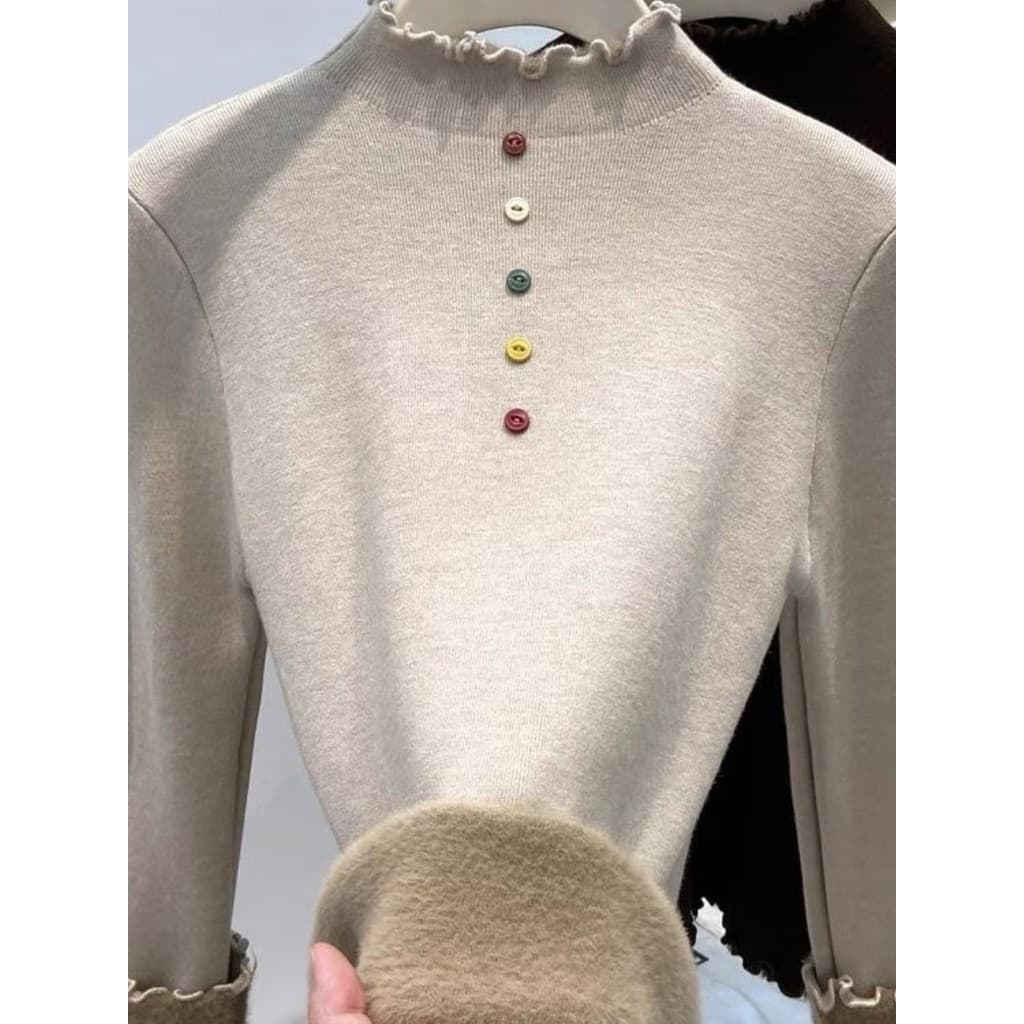 Fungus Edge Plus veludo engrossado camisola de lã de uma peça feminina outono inverno novo estilo meia gola alta K