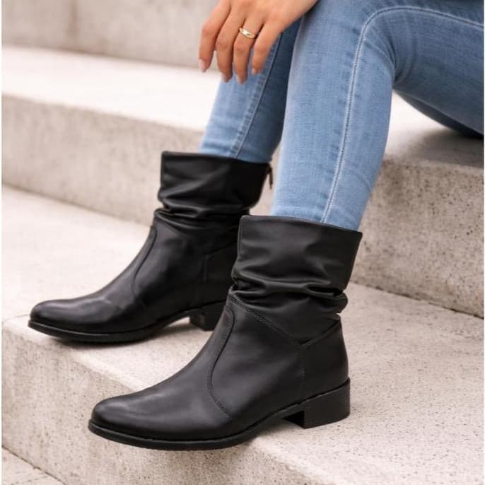 Bota Feminina Coturno Cano Curto Enrugada  Confortável Envio Imediato!!