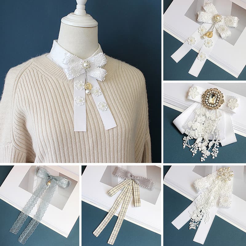 Meninas gravata borboleta princesa Lolita fita de renda branca laço JK uniforme saia camisa japonesa gola coreana flor n