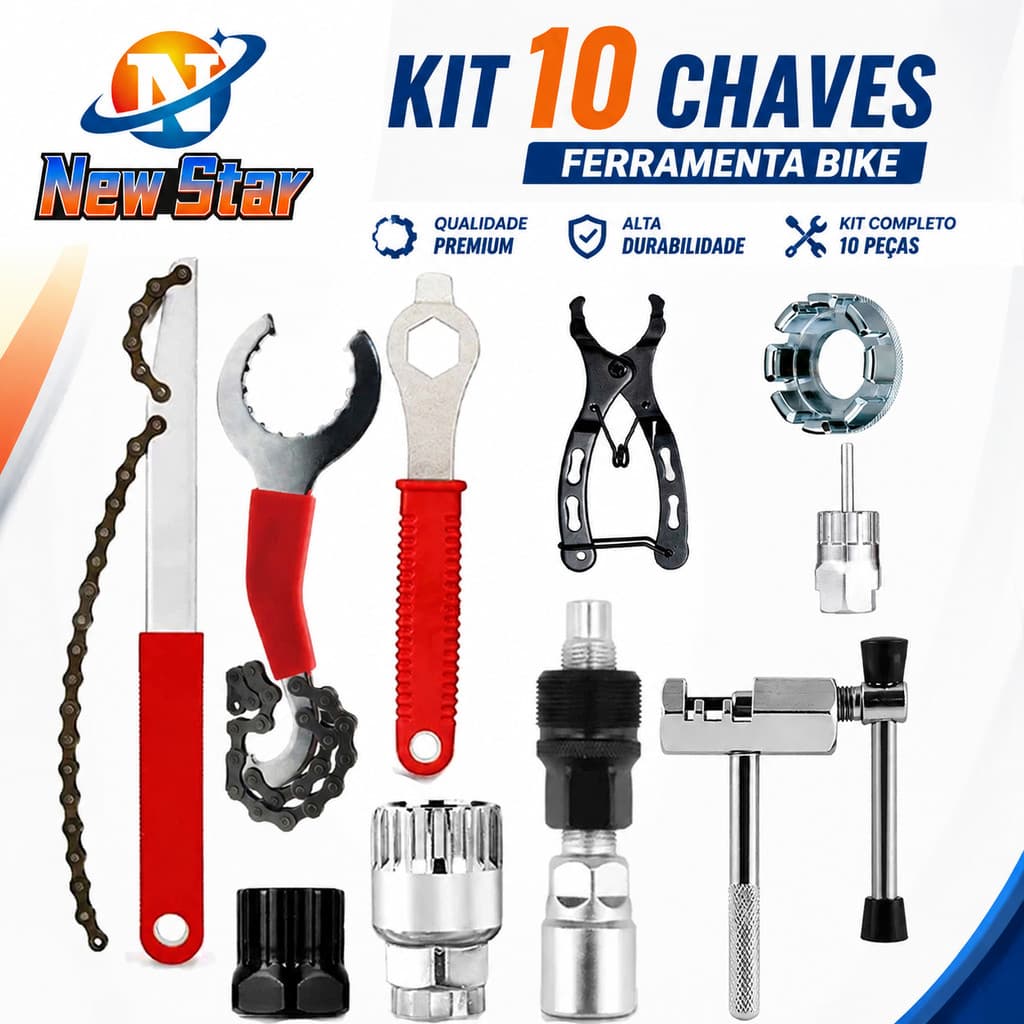 New Star Kit 10 Chaves Extrator Pedivela Movimento Central Catraca K7 Ferramentas Bike