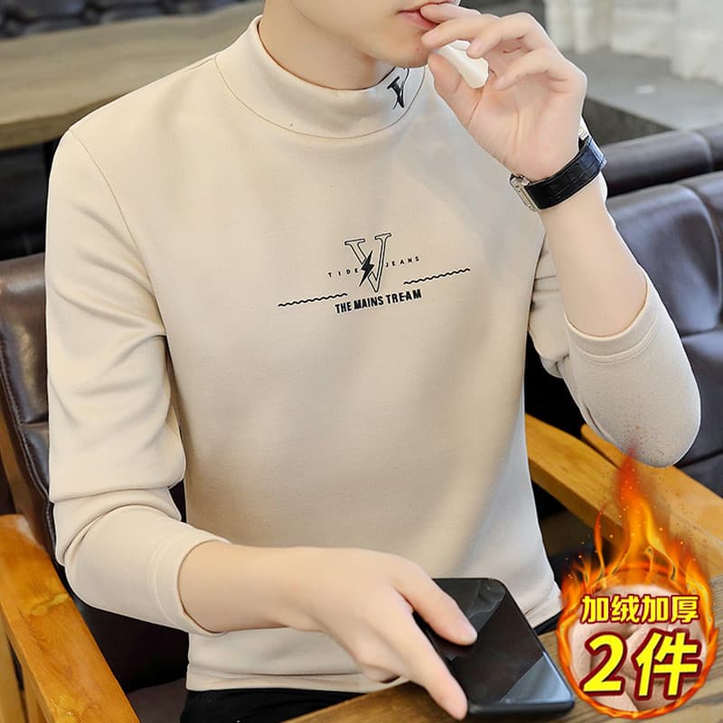 Camiseta de manga comprida masculina outono inverno novo estilo roupas de outono interior meia gola alta camisa de fundo