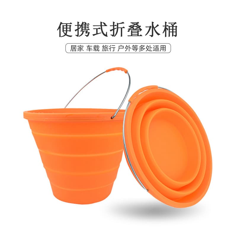 Balde dobrável portátil para viagem, pesca ao ar livre, lavagem de carro, Silicone, extensível, doméstico, grande balde
