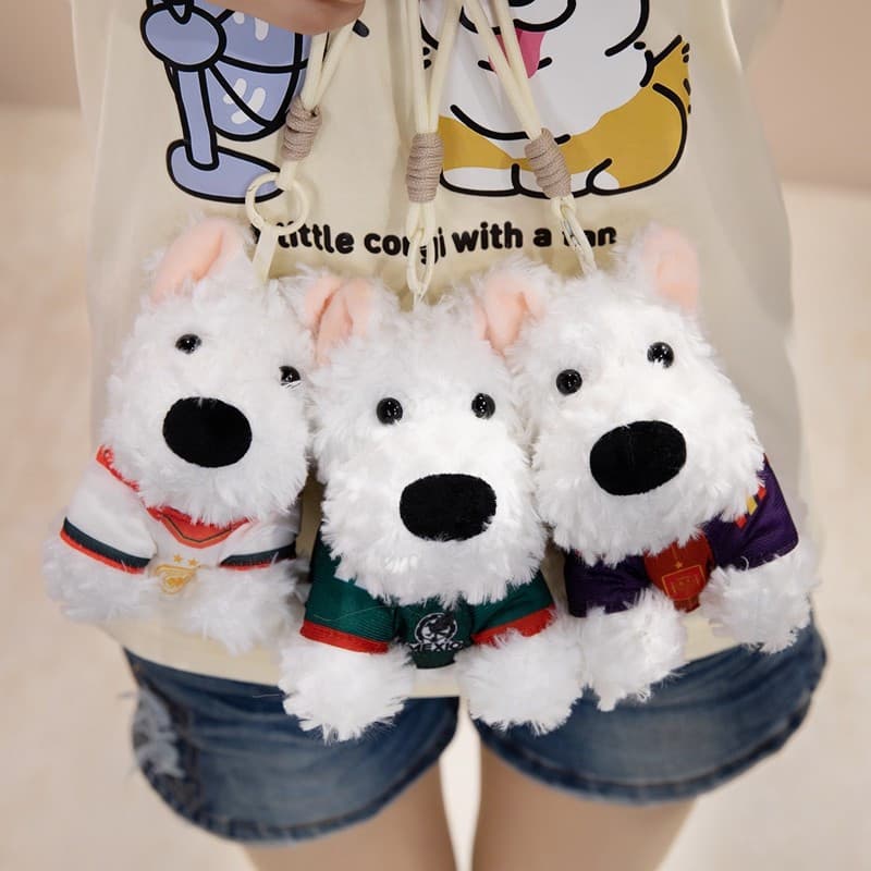 Bonito Westie Cão Chaveiro De Pelúcia Kawaii Branco Filhote De Cachorro Pingente Macio Charme Decoração Do Carro Anivers