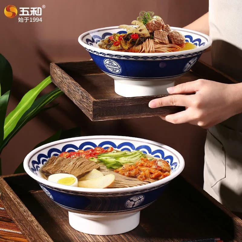 Tigela De Ramen De Melamina Espessada , Chapéu De Bambu , Antiderrapante , Macarrão Instantâneo , Sopa , Utensílios De M