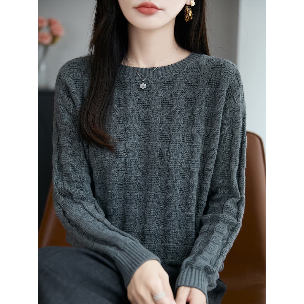 Suéter de bambu texturizado tridimensional feminino 2025 novo estilo outono inverno malhas internas de manga comprida so