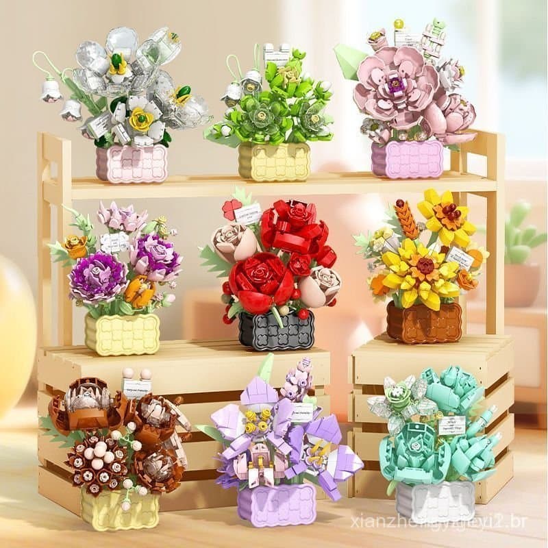 Compatível com blocos de Lego, brinquedo educativo para flores em vasos e cestos de plantas, um presente para sua namora