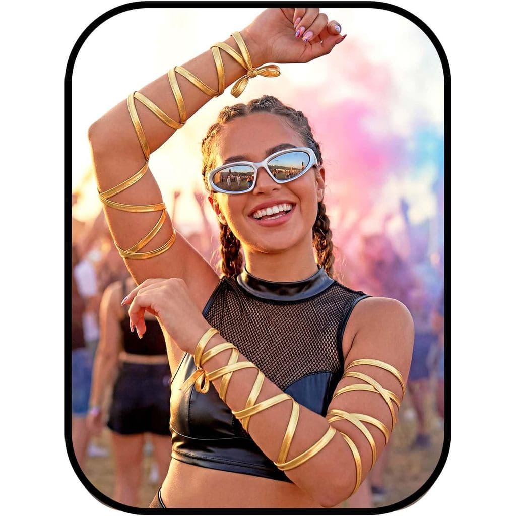 Bandanas para Braços Rave, Faixas Douradas para as Mãos, Traje Neon EDC, Mangas, Acessórios de Festival para Mulheres