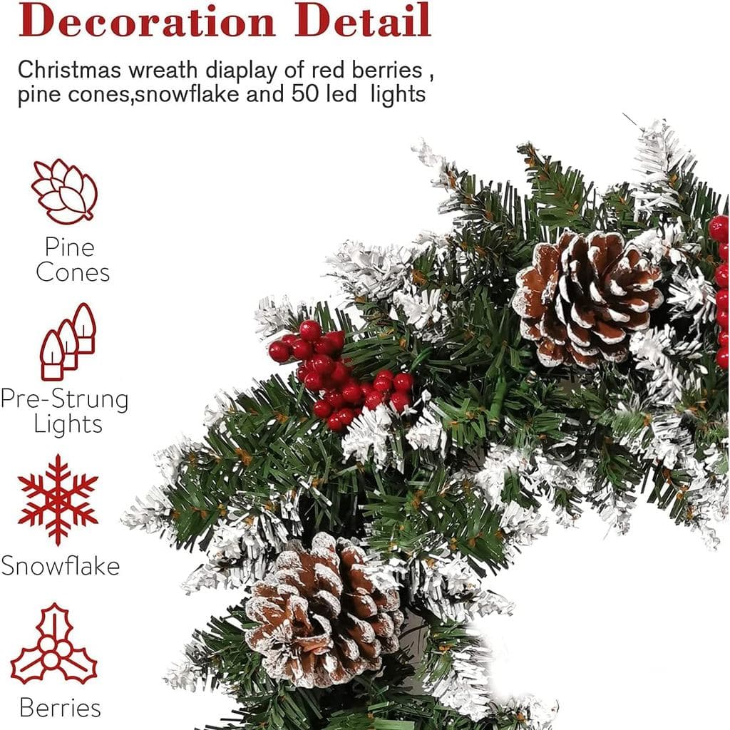 Guirlanda de Natal, Guirlandas Decorativas de 20 Polegadas para Porta de Entrada, Guirlandas Artificiais com Frutas Verm