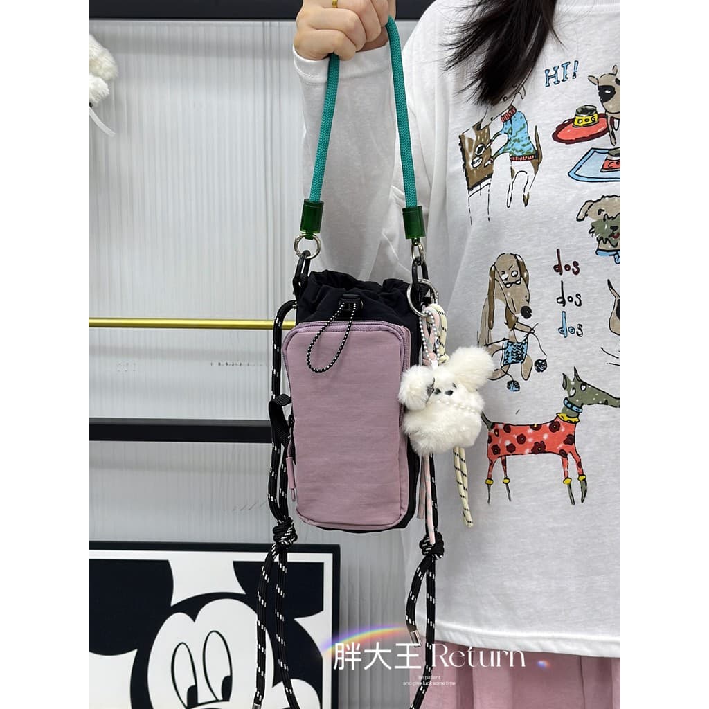 Bonito menina coração saco do telefone móvel ao ar livre andando cão curvo copo de água saco High-End sentido saco do me