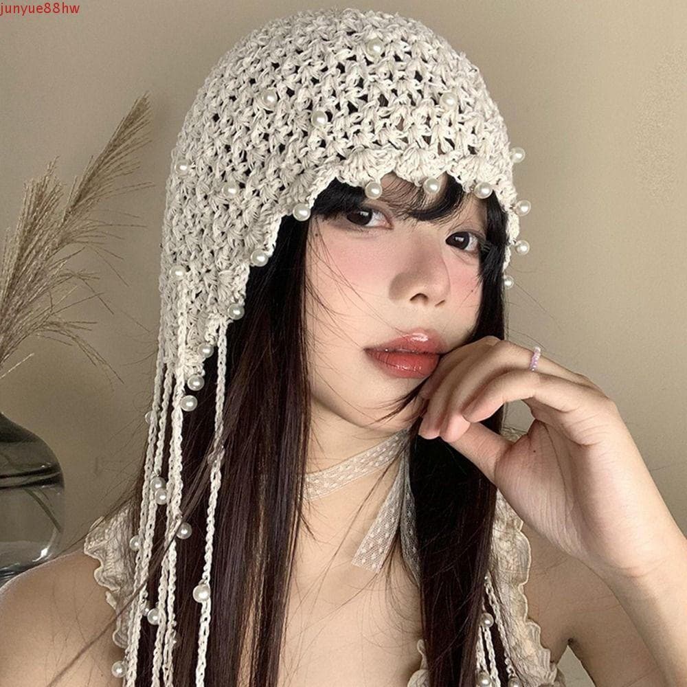 JUNYUE Chapéu De Malha Com Borlas De Pérola Oca , Gorro , Estilo Étnico Feito À Mão Oco