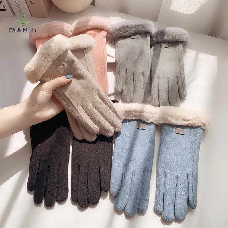 EA & Moda Luvas Forradas De Lã Outono Inverno Bonito Peludo Quentes Dedo Cheio Femininas Esporte Ao Ar Livre .