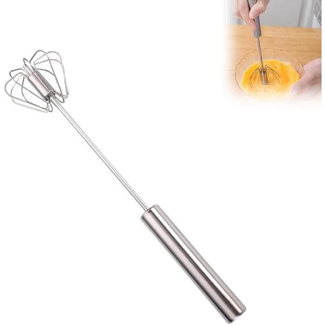 Batedor de Aço Inoxidável, Batedor de Ovos Manual Rotativo, Misturador Manual para Cozinhar, Bater Ovos e Leite (1 UNIDA