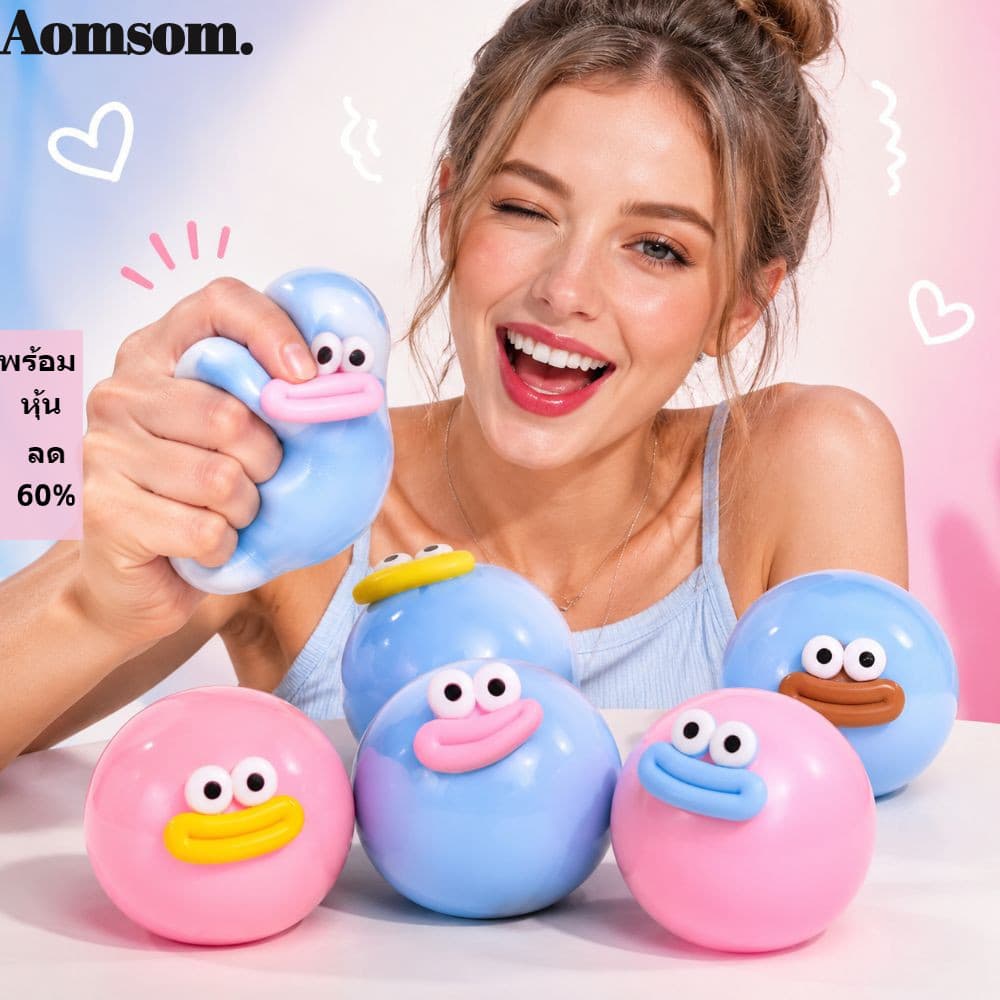 AOMSOM Brinquedo De Apertar Pães Cozidos No Vapor De Olhos Grandes , Lábios De Salsicha , Macio Para Alívio Do Estresse