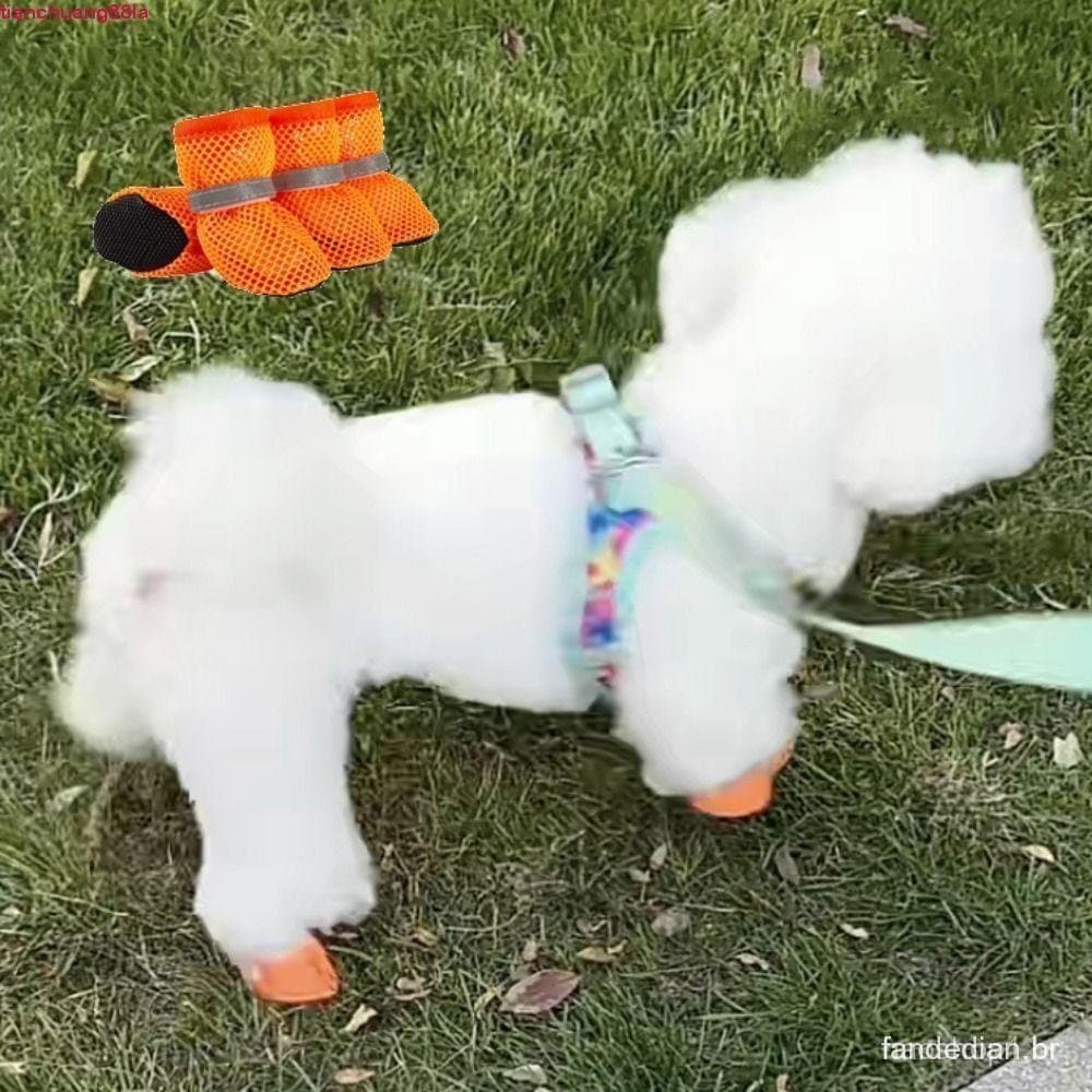 Conjunto de 4 Peças de Sapatos de Malha para Cães, Respirável e Antiderrapante com Design Oco Refletivo PWMD