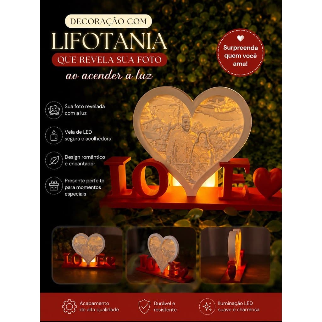 Enfeite Decorativo LOVE com Foto |3D| Dia dos Namorados Presente Romântico Decoração Casal Litofania