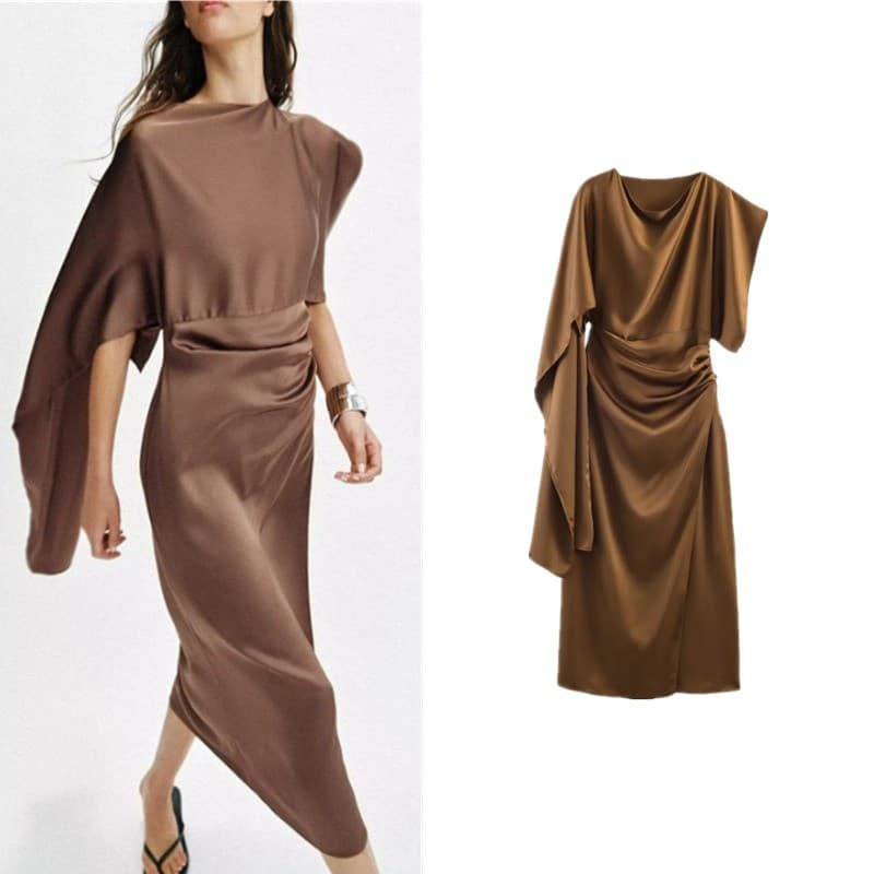 Vestido Mini Flauta Estilo Zíper Gola Redonda Manga Curta Decoração em Camadas 2321625