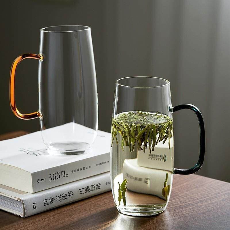 Copo de vidro com alça, copo para beber escritório, masculino, feminino, transparente, resistente ao calor, chá verde, m