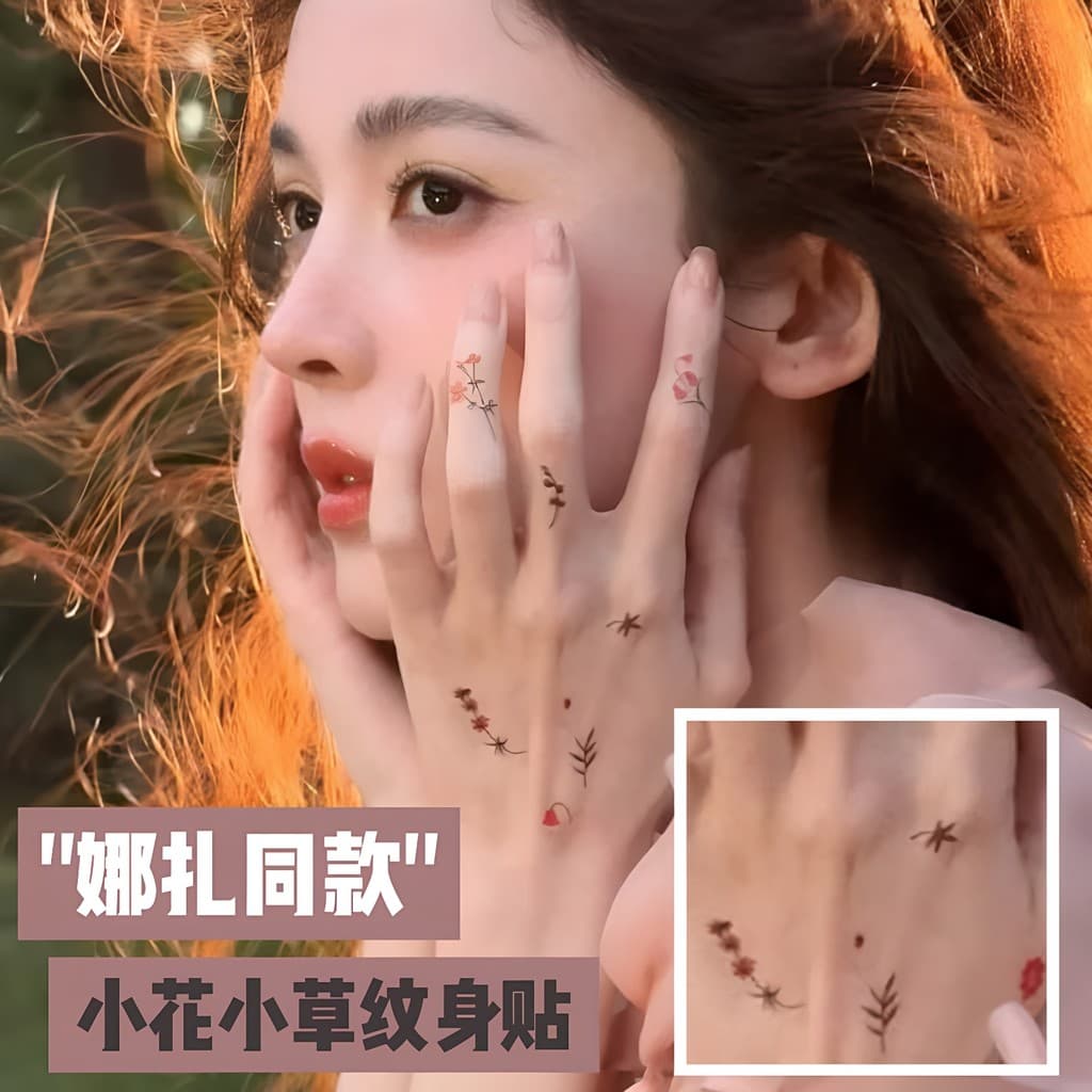 [Gulinaza Mesmo Estilo] Verão Pequeno Floral Grama Tatuagem Adesivos Dopamina Cor Tatuagem Adesivos À Prova D 'Água Dura