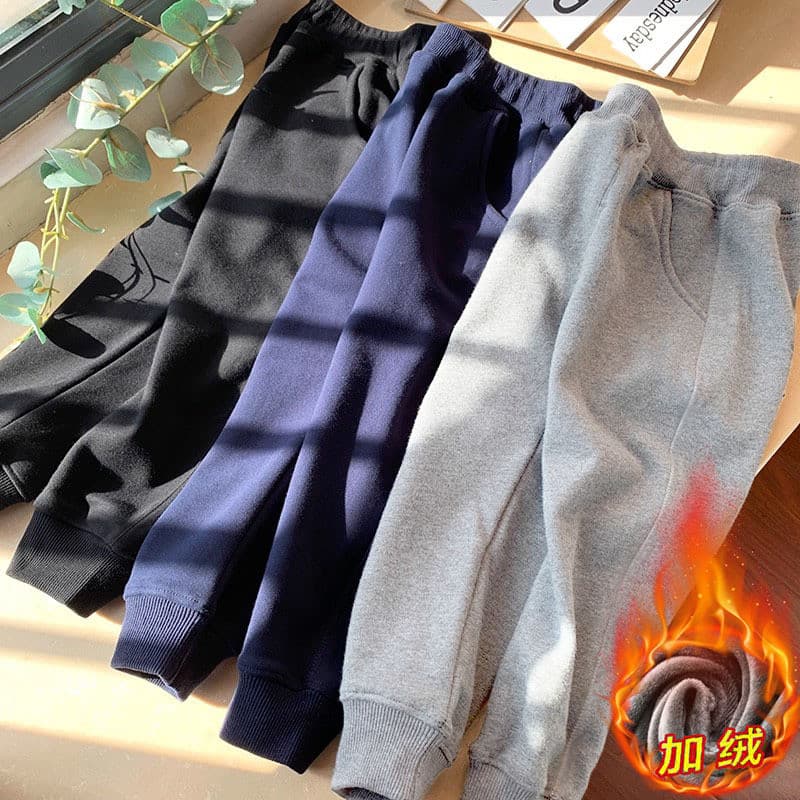 Crianças sem lã forro calças de lã roupas de inverno novo estilo meninos engrossado bebê quente meninas calças esportiva